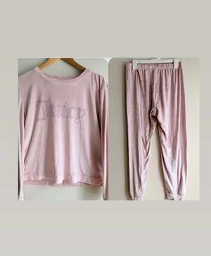 Juicy Couture Women's Pink Velour 2-Piece Sleepwear Set Rhinestone Bling Logo Si